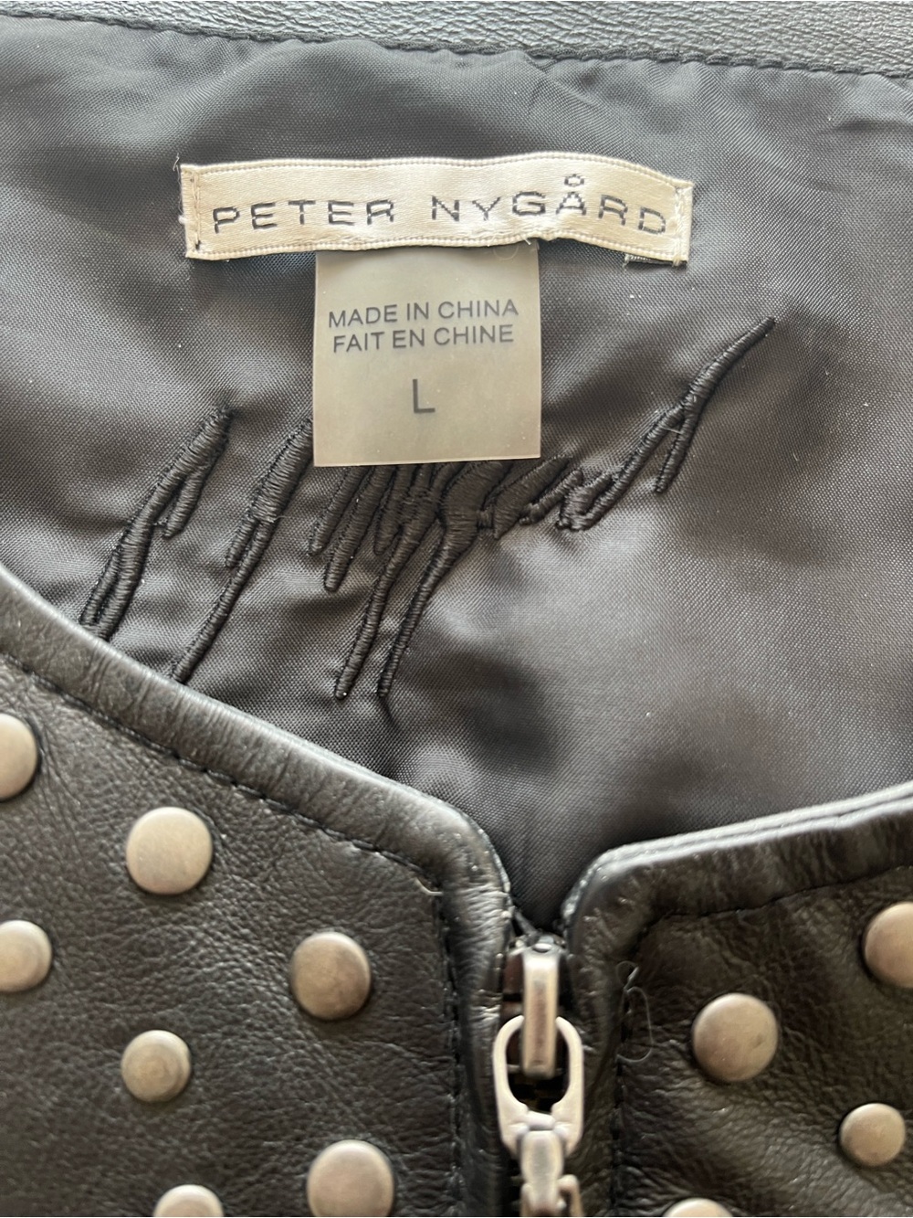 Peter Nygard Black Studded Leather and Knit Zip Jacket - Picture 5 of 8